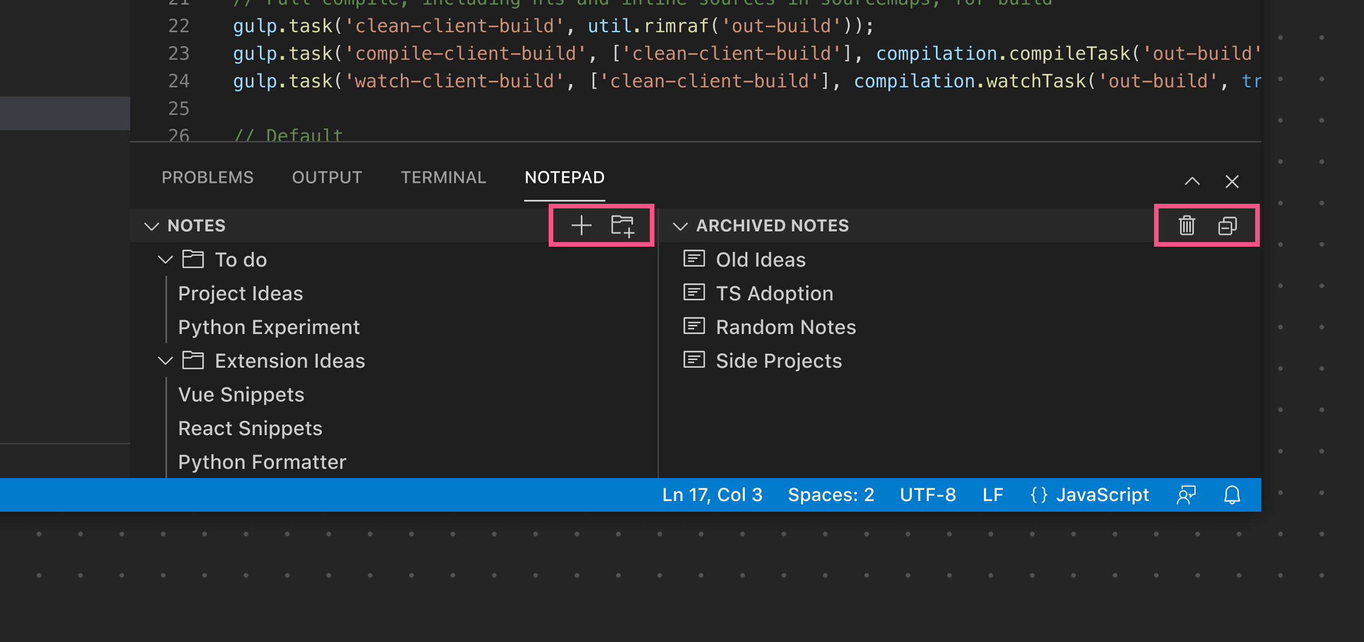 Example of a panel toolbar with multiple views