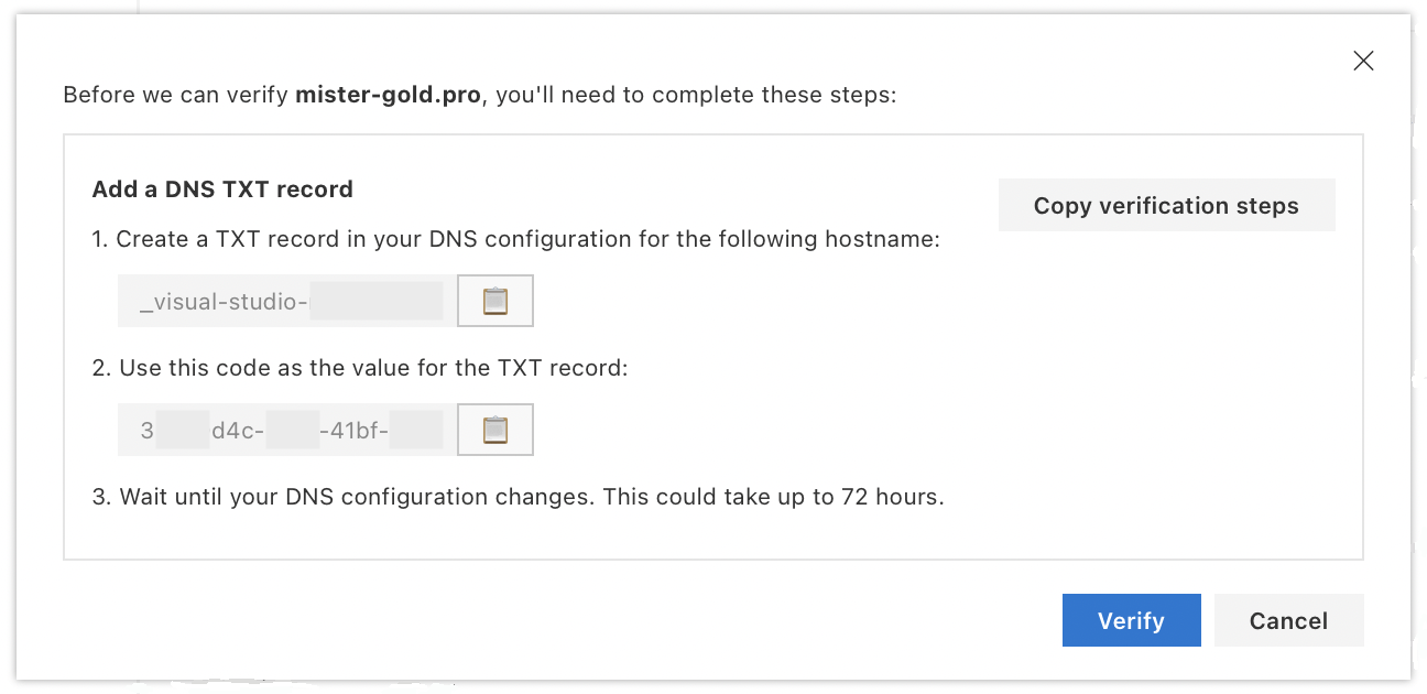 TXT record verification